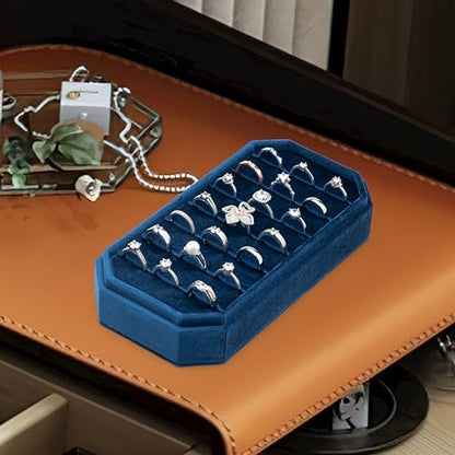 Velvet Ring Organizer Display Tray Jewelry Box Earring Holder Case | for Wedding Birthday Christmas Day (Dark Blue) - color: Dark Blue