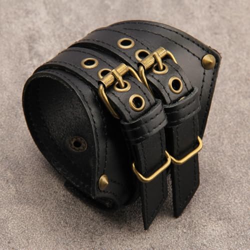 GelConnie Leather Cuff Bracelet for Men Women Wide Leather Wristband Thick Viking Mens Leather Bracelets Gothic Wrist Band Vintage Rock Wristband - style: Wide Leather Wristbands
