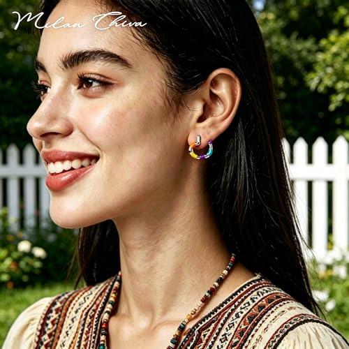 Milan Chiva 14K Gold Plated Small Huggie Dangle Earrings | Lightweight Trendy Heart Dainty Jewelry Hypoallergenic Chunky Gold Hoops Earrings Jewelry Mothers Day Gift for Women - color: F-Multi Heart