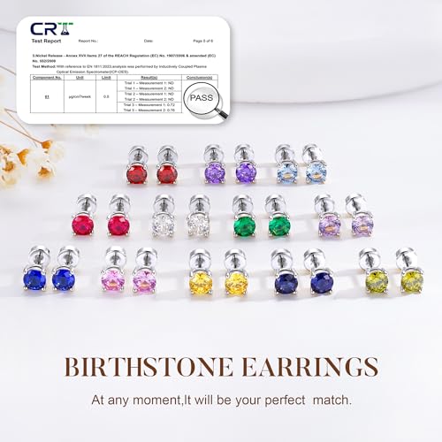 Small Birthstone Flat Back Stud Earrings for Women, 14K Real Gold Plated Hypoallergenic Earring Dainty CZ Cartilage Stud Earring Stack, Perfect Birthday Gifts for Women Her - color: Silver-09-September-Sapphire Royal Blue