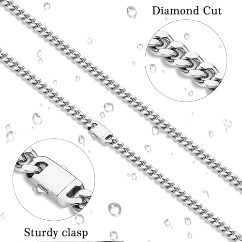 Fiusem Silver Tone/Black/14K Gold Plated Chain Necklace for Men, 5mm/6mm/7.5mm/8mm/9mm Stainless Steel Cuban Link Chain Necklace, Men's Chains 18-28 Inch Jewelry Gifts - size: 20", style: 5mm silver