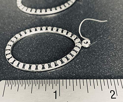 Oval Teardrop Detail Hoops on Sterling Silver Earrings