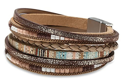 Fesciory Leather Wrap Bracelets for Women, Boho Western Layered Jewelry | Layered leather cuff bracelets, Easy on and off, Boho western style, Daily wear, Gift for women - color: Brown 1