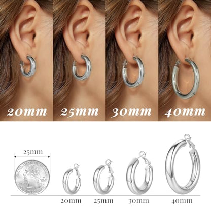 SHOWNII Chunky Gold Hoop Earrings - 14K Gold Plated Earrings for Women Hollow Tube Lightweight Thick Hoops 20/25/30/40mm Valentines Graduation Mother's Day Birthday Gifts - color: 25 Millimeters-White Gold Plated