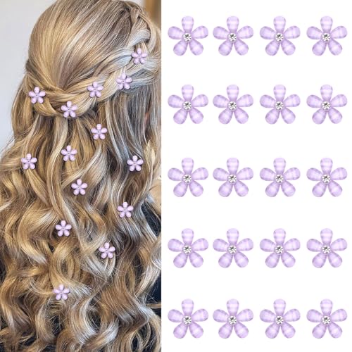 YISSION Light Purple Mini Flower Hair Clips for Women & Girls, 20Pcs Floral Hair Barrettes with Crystal, Elegant Hair Accessories for Wedding Prom Party Daily Hairstyling - color: Light Purple