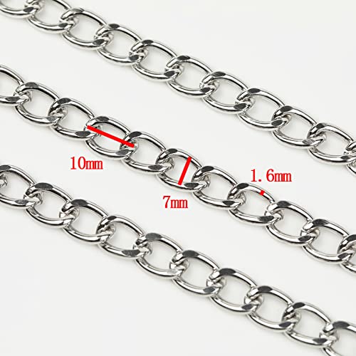 16.4 Feet Twisted Curb Chain Links Silver Plated Aluminum Bracelet Necklace Chain Bulk for DIY Craft Jewelry Making with Lobster Clasps and Jump Rings - color: 7×10mm-Silver