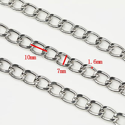 16.4 Feet Twisted Curb Chain Links Silver Plated Aluminum Bracelet Necklace Chain Bulk for DIY Craft Jewelry Making with Lobster Clasps and Jump Rings - color: 7×10mm-Silver