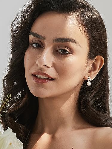 SWEETV Cubic Zirconia Pearl Drop Wedding Earrings for Brides, Ivory Bridal Pearl Earrings for Bridesmaid Jewelry Gift - color: 07.Style 8