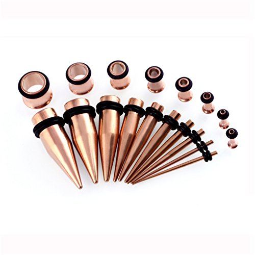 36pcs Ear Stretching Kit 14G-00G Surgical Steel Tapers Tunnels Gauges Set for Starter Women and Men Expanders Body Piercing Jewelry - color: Rose Goldtone