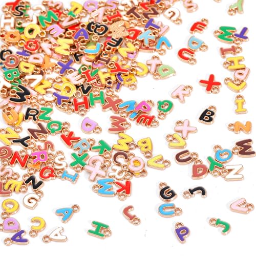 stino 200Pcs A-Z Metal Letter Charms for Jewelry Making, Capital Alphabet Initial Charms - color: 200Pcs Random Gold Cursive
