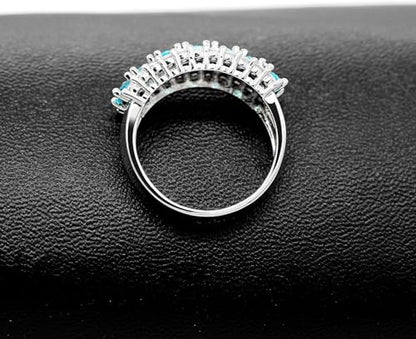 Uloveido Beautiful Women's 7 Stones Wedding Band Oval Cubic Zirconia Engagement Anniversary Rings J501 - color: Platinum-Light Blue