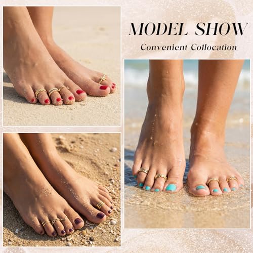 18PCS Toe Rings for Women | Non Tarnish Gold/Silver Rings Open Flower CZ Band Toe Ring Set Adjustable Ring Summer Beach Foot Jewelry Gifts - color: Gold