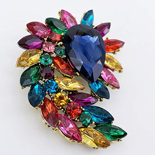 SELOVO Marquise Shape Rhinestone Red Leaf Costume Brooch Pin Jewelry Antiqued Gold Tone - color: Multicolor