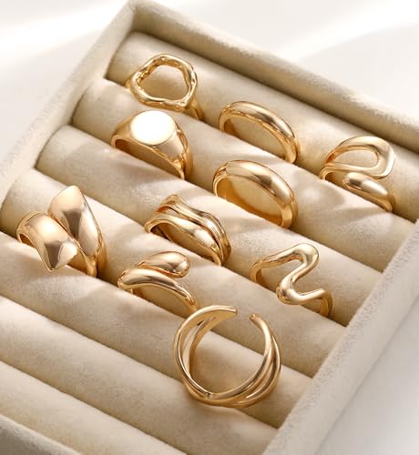 iF YOU 25 Pcs Gold Stackable Ring Set for Women, Chunky Knuckle Finger Midi Rings, Silver Simple Stacking Cute Rings Pack Trendy Stuff Jewelry Gift - style: 10 Gold chunky rings