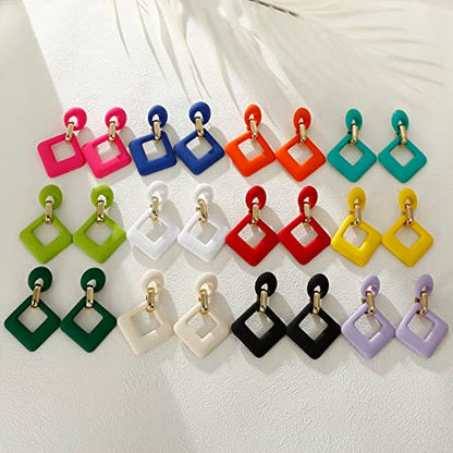 RUOFFETA Acrylic Rectangle Earrings, Fashion Acrylic Square/Oval/Hoop Statement Drop Earrings for Women - color: Dark Green