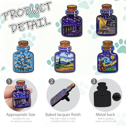 2/4/5/20pcs Funny Enamel Pins Bulk - Aesthetic Hard Enamel Lapel Pins Set, Art Brooches for Backpacks, Jackets, Hats, Bags, Lanyards, Cute Animal Pins for Adults, Kids, Women, Men - style: 5pcs Art Bottle