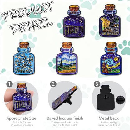 2/4/5/20pcs Funny Enamel Pins Bulk - Aesthetic Hard Enamel Lapel Pins Set, Art Brooches for Backpacks, Jackets, Hats, Bags, Lanyards, Cute Animal Pins for Adults, Kids, Women, Men - style: 5pcs Art Bottle