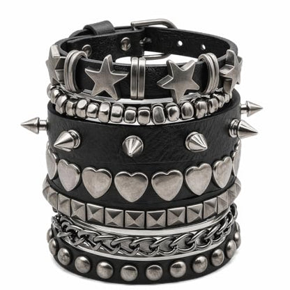 5 Pcs Punk Studded Bracelet Emo Goth Bracelets Y2k Alt Jewelry Grunge Spike Accessories for Men Women Rocker Clothes - color: 5 Pcs