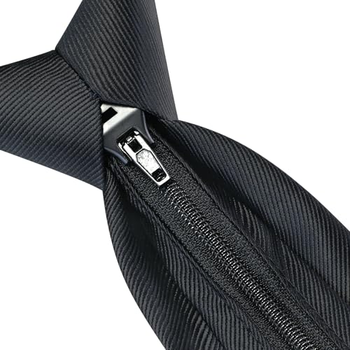 GUSLESON 3.15"（8cm） Mens Pre-tied Adjustable Zipper Tie Solid Necktie for Business and Wedding - color: Black