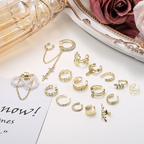 Florideco Ear Cuff Earrings Set for Women Adjustable Fake Earring Cuffs Non Piercing Earring Set Ear Jewelry Set - color: Gold Tone