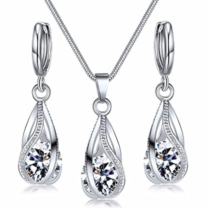 IFKM Silver Jewelry Sets for Women Rhinestone Crystal CZ Bridal Bridesmaid Accessories Necklace Earrings set for Wedding Prom Anniversary Birthday Gifts - color: White