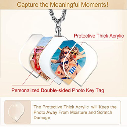 Custom4U Personalized Photo Necklace - Custom Heart/Oval/Round Charm Necklaces with Picture + Chain Adjustable - Stainless Steel/Acrylic Pendant Memorial Jewelry Christmas Gifts for Women - color: F-Leaf Shaped