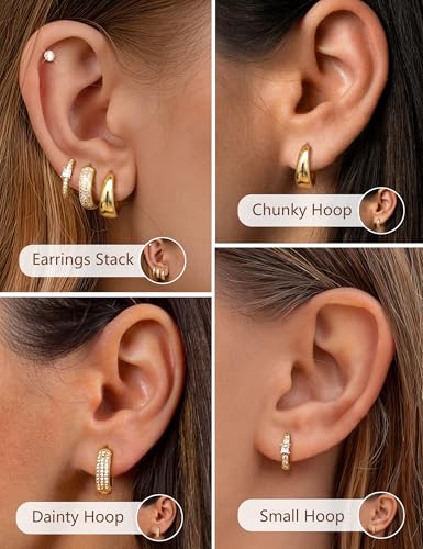 ORAZIO Small Gold Hoop Earrings for Women Hypoallergenic 14K Gold Plated Chunky Huggie Earring Sets for Multiple Piercing Dainty Earing Stacks Set Cute Silver Cartilage Jewelry Trendy Gifts - style: 14K Gold Plated-Chunky Classic