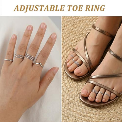 4Pcs Sterling Silver Plated Minimalist Toe Rings Set for Women Adjustable Open Band Summer Beach Foot Jewelry
