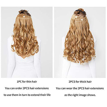 REECHO 20" 1-pack 3/4 Full Head Curly Wave Clips in on Synthetic Hair Extensions HE008 Hair pieces for Women 5 Clips 4.5 Oz Per Piece - Ash Light Brown - color: Ash Light Brown, size: 20 Inch (Pack of 1)