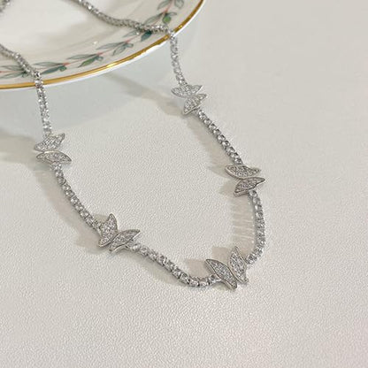 HERIER Tennis Necklace for Women 14K Gold Plated or Silver Rhinestone Choker Necklaces Dainty Zirconia Cut Faux Diamond chain 3mm - color: Silver-butterfly