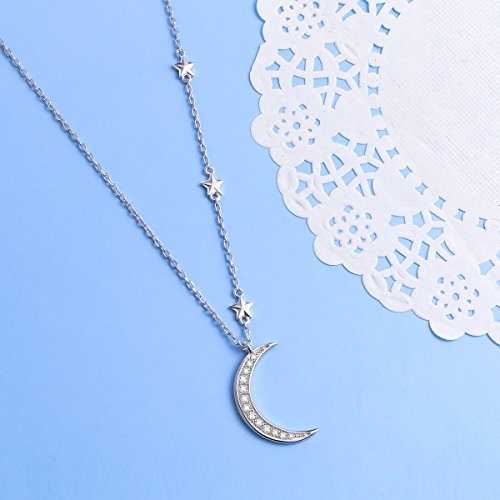 Ladytree 925 Sterling Silver Jewelry Crescent Moon and Star Pendant Necklace - style: Five Stars
