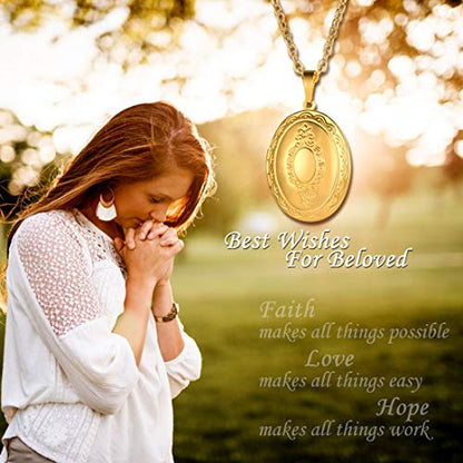 U7 Custom Photo Locket Necklace - Oval & Heart Shaped Locket - Gold/Silver/Rose Gold Personalized Image Necklaces for Women - color: 01-Oval Gold, style: b. locket+text