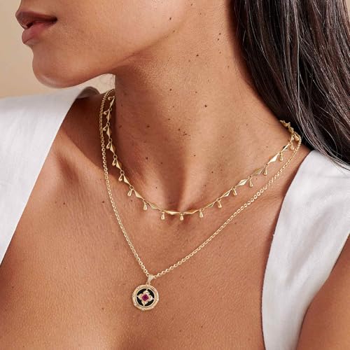 VALLOEY ROVER Gold Clover Necklace, Layered Necklaces for Women 14K Gold Plated Dainty Clover Pendant Necklace Set Link Chain Choker Necklaces Stackable Simple Gold Jewelry for Women