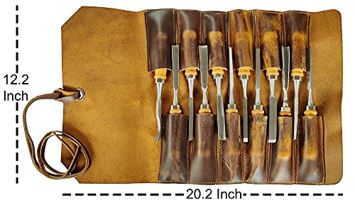 Leather Tool Roll Up Pouch - Leather Tool Wrench Roll/Chisel Bag by Rustic Town | Fit Carving & Hand Tools up to 9 inches, Compact Carry for Woodworkers, Electricians and DIY Projects, Secure Tie Closure - style: 12 Slots(large)