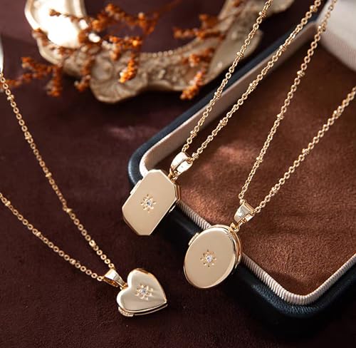 YOUFENG Love Heart Oval Locket Necklace that Holds Pictures Photo Lockets Birthday Gifts Jewelry for Women - style: Rectangle