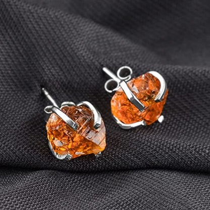 AA Raw Gemstone Rough Crystal Stone Dainty Stud Earrings for Women, Birthstone Handmade Wedding Jewelry, 925 Sterling Silver 4-Prong Setting Earrings, Birthday Gifts for Mom, Girls