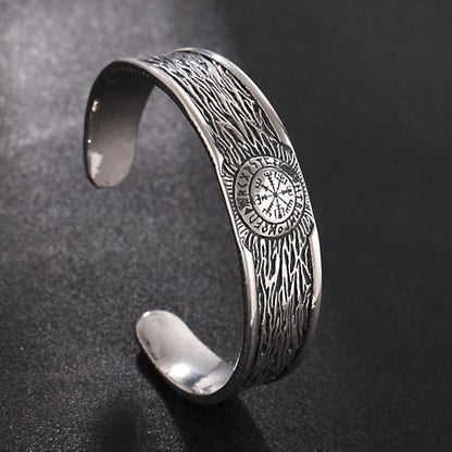 Vegvisir Cuff Bracelet for Men, Stainless Steel Viking Bangle, Norse Style Adjustable Bracelet