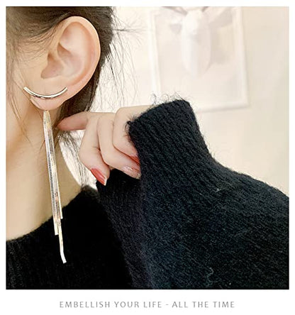 Gold Long Dangle Drop Earrings for Woman,Punk Sleek Metal Chain Tassel Earrings 70s/80s Disco Outfits Accessories Jewelry - color: 4:Silver