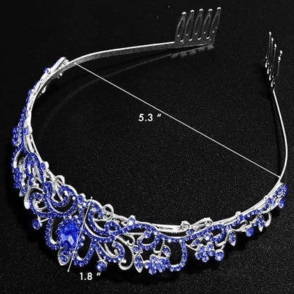 TAROSE Tiaras for Women, Birthday Crown and Sash for Girls | Birthday Sash Sunglasses Outfit, Birthday Gift for Women Girls, Goddess Crown Bride/Halloween/Prom/Party/Costume - color: 1 F. Silver+royal Blue