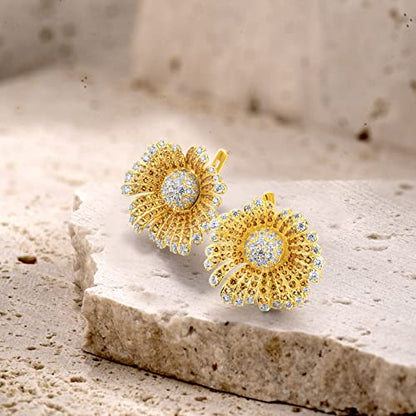 Santuzza Sterling Silver Gemstone Flower Earrings for Women - color: [A] Daisy-Yellow