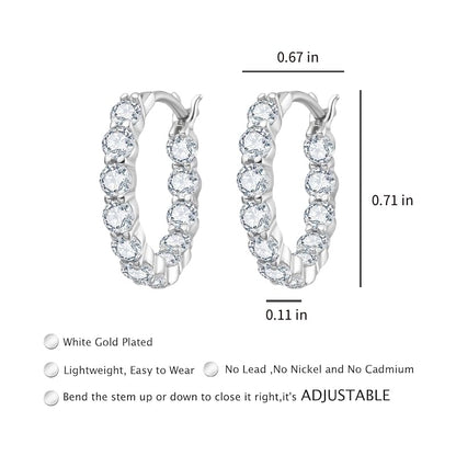 Inside-Out CZ Hoop Earrings, Small Hoop Earrings for Women Huggie Earrings | 14k Gold Plated Huggie Hoop Earrings with Stones for Work, Weekends and Everyday - color: silver