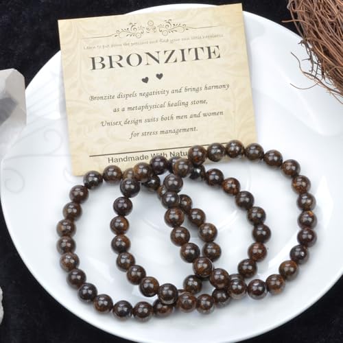 Natural Healing Gemstone Bracelet Handmade Yoga Stretch Elastic Bracelet Stress Relief Crystal Jewelry for Men and Women - color: Bronzite (Release Pressure), size: 8mm