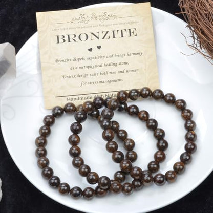 Natural Healing Gemstone Bracelet Handmade Yoga Stretch Elastic Bracelet Stress Relief Crystal Jewelry for Men and Women - color: Bronzite (Release Pressure), size: 8mm