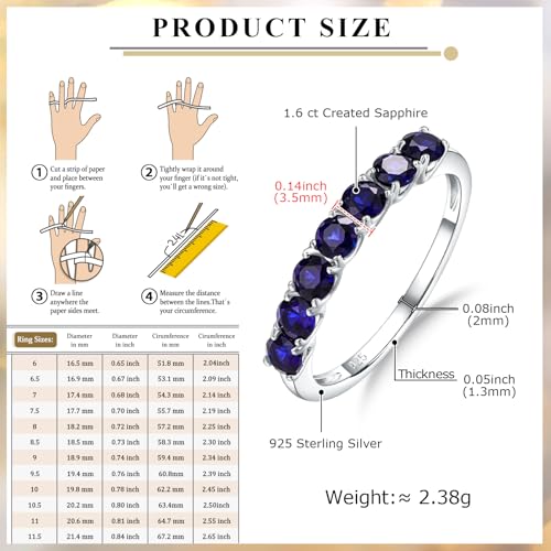 Birthstone Wedding Band Eternity Rings 925 Sterling Silver Rings Stackable Anniversary Engagement Rings Cubic Zirconia Inlaid Created Garnet/Amethyst/Sapphire Ring 7 Stone Ring, Size 6 to 10 - color: Blue Sapphire