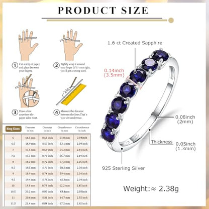 Birthstone Wedding Band Eternity Rings 925 Sterling Silver Rings Stackable Anniversary Engagement Rings Cubic Zirconia Inlaid Created Garnet/Amethyst/Sapphire Ring 7 Stone Ring, Size 6 to 10 - color: Blue Sapphire