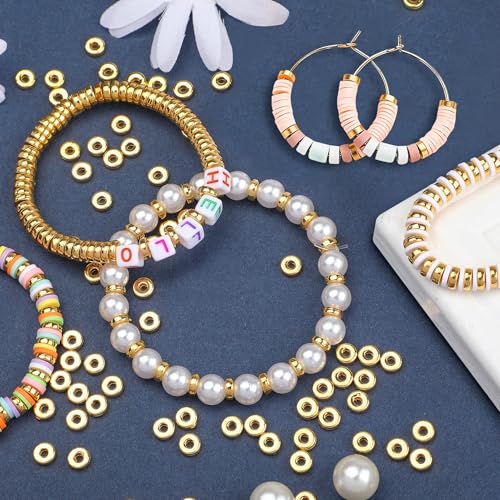 1500pcs 6mm Gold Flat Round Spacer Beads for Jewelry Making | CCB Material Gold Plated, for DIY Necklace Bracelet Earrings, 2mm Hole Easy Threading,Flat Round Disc Loose Spacer Bead - color: Gold