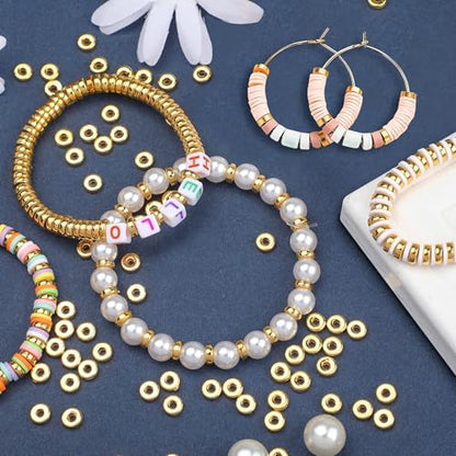 1500pcs 6mm Gold Flat Round Spacer Beads for Jewelry Making | CCB Material Gold Plated, for DIY Necklace Bracelet Earrings, 2mm Hole Easy Threading,Flat Round Disc Loose Spacer Bead - color: Gold