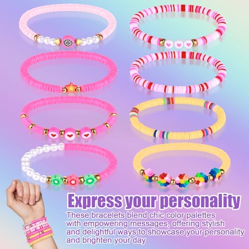 Friendship Bracelets Heishi Surfer Clay Bead Bracelets Set Stackable Beaded Preppy Jewelry Bracelets Friendship Boho Y2K Bracelets for Women Teen Girls Party Favors - color: Multicolor