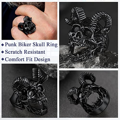 FaithHeart Satanic Jewelry Baphomet Goat Rings Sigil of Lucifer Satan Symbol Signet Ring for Men Woman Size 7/8/9/10/11/12/13/14 Personalized Custom - color: 02. Goat Skull-Black