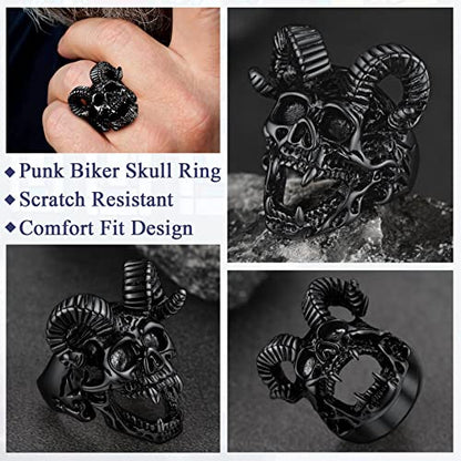 FaithHeart Satanic Jewelry Baphomet Goat Rings Sigil of Lucifer Satan Symbol Signet Ring for Men Woman Size 7/8/9/10/11/12/13/14 Personalized Custom - color: 02. Goat Skull-Black